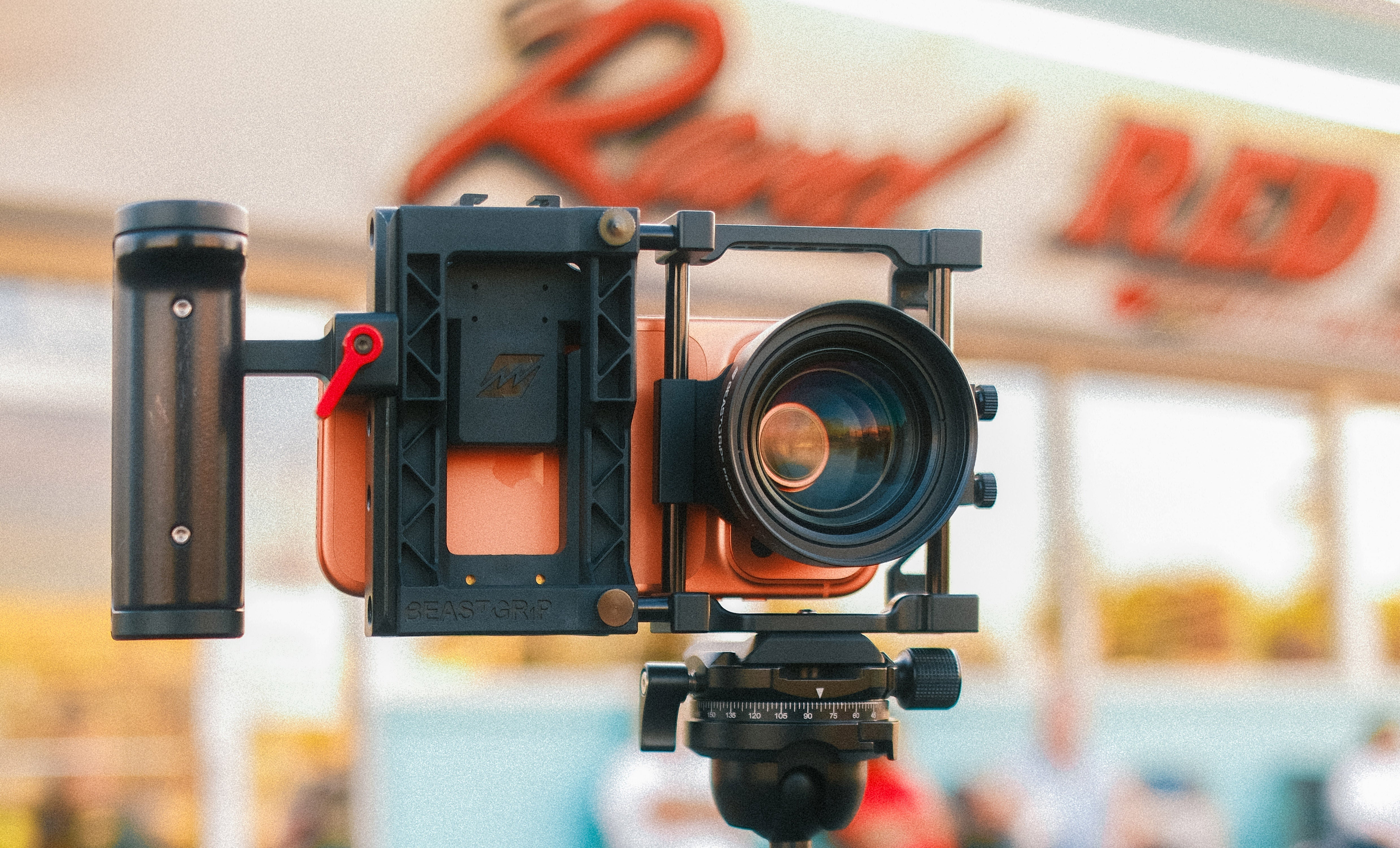 Beastgrip Pro Universal Rig setup for iPhone 17 Pro with telephoto lens and tripod — mobile rig for iPhone cinematic video, smartphone filmmaking, and professional photography accessories.